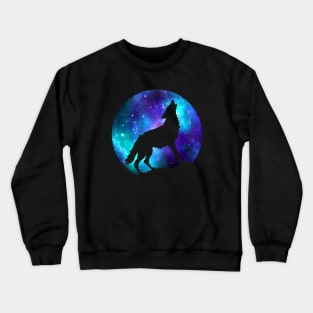 Dramabite Wolf Galaxy Surreal Wild Lone Wolves Double Exposure Stars Moon Crewneck Sweatshirt